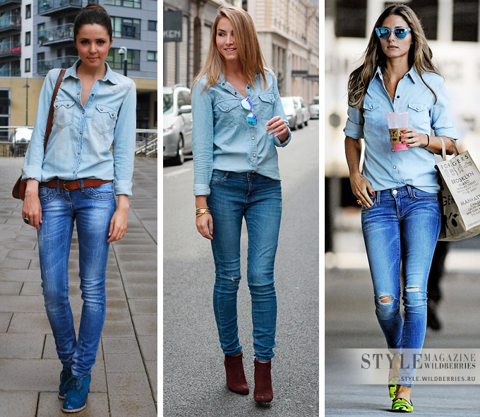 Сочетание рубашки и джинсов для женщин